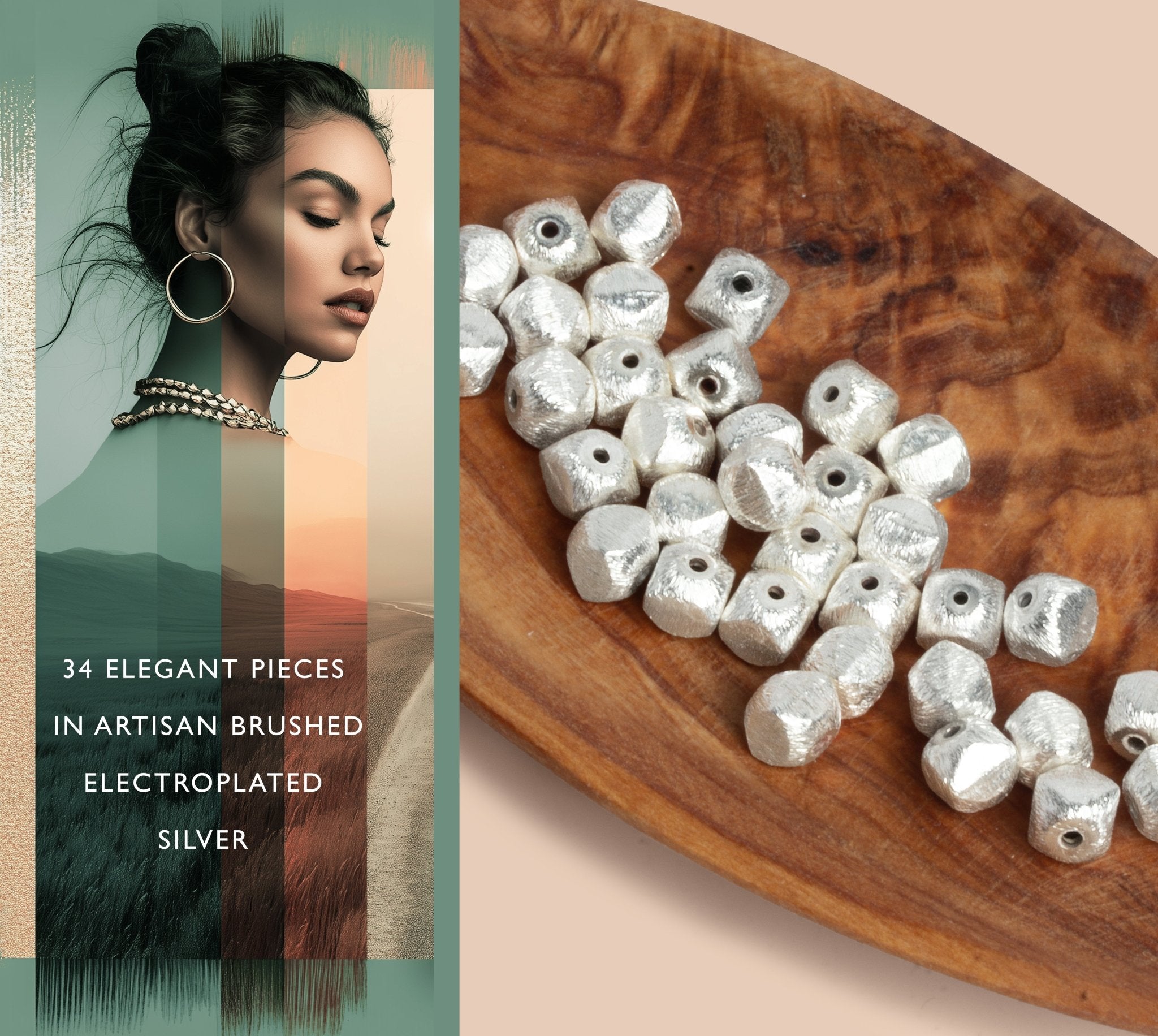 6mm Brushed Faceted Nugget Beads - 8 Inch Strand (Approx. 34 Pieces) - AtlantaFindingsCompany