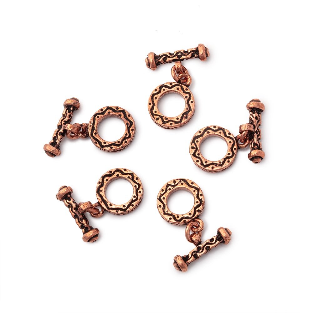 Set of 5 Antiqued Copper Round Toggle Clasps - Atlanta Findings