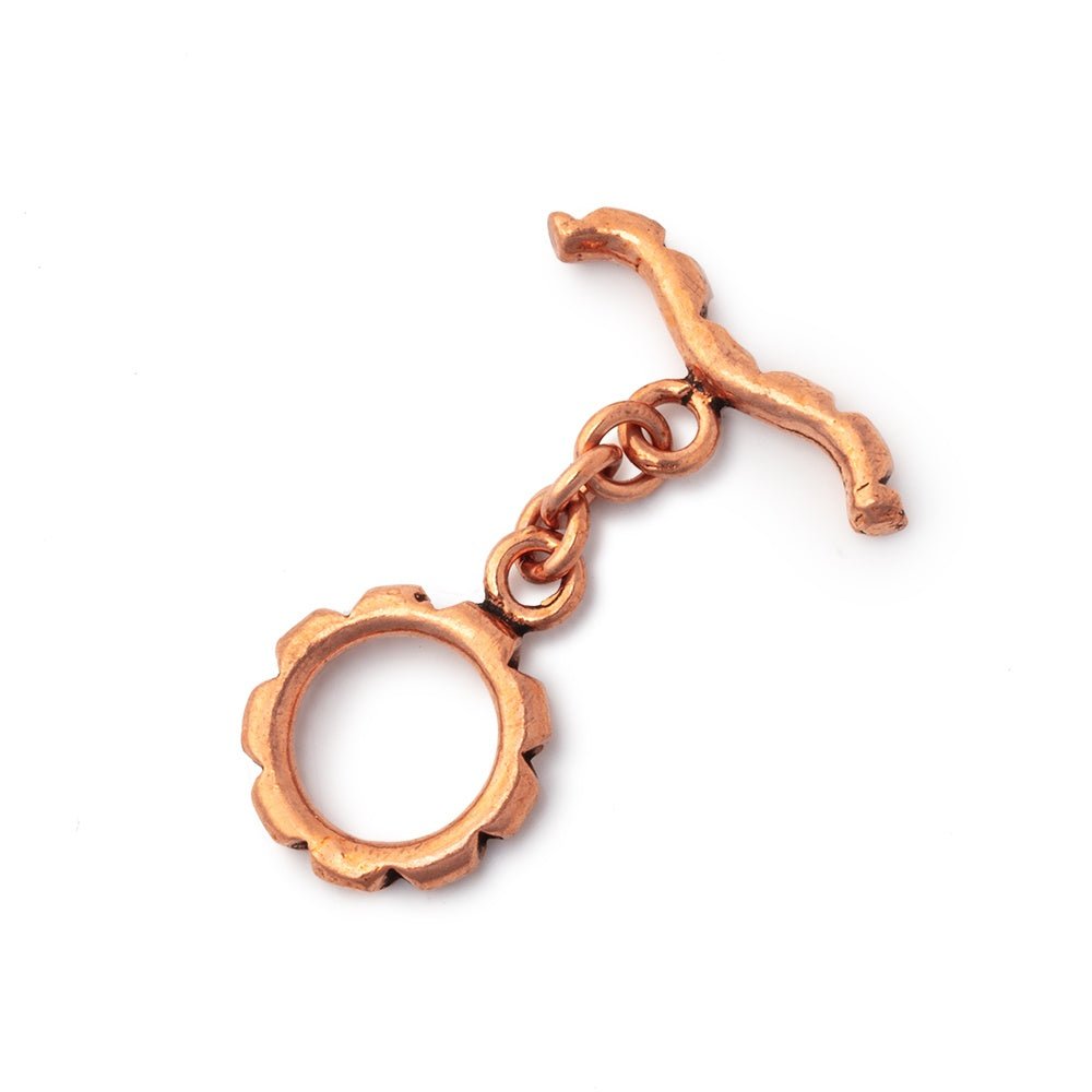 19x13mm Grooved Copper Circle Toggle Clasp - Atlanta Findings