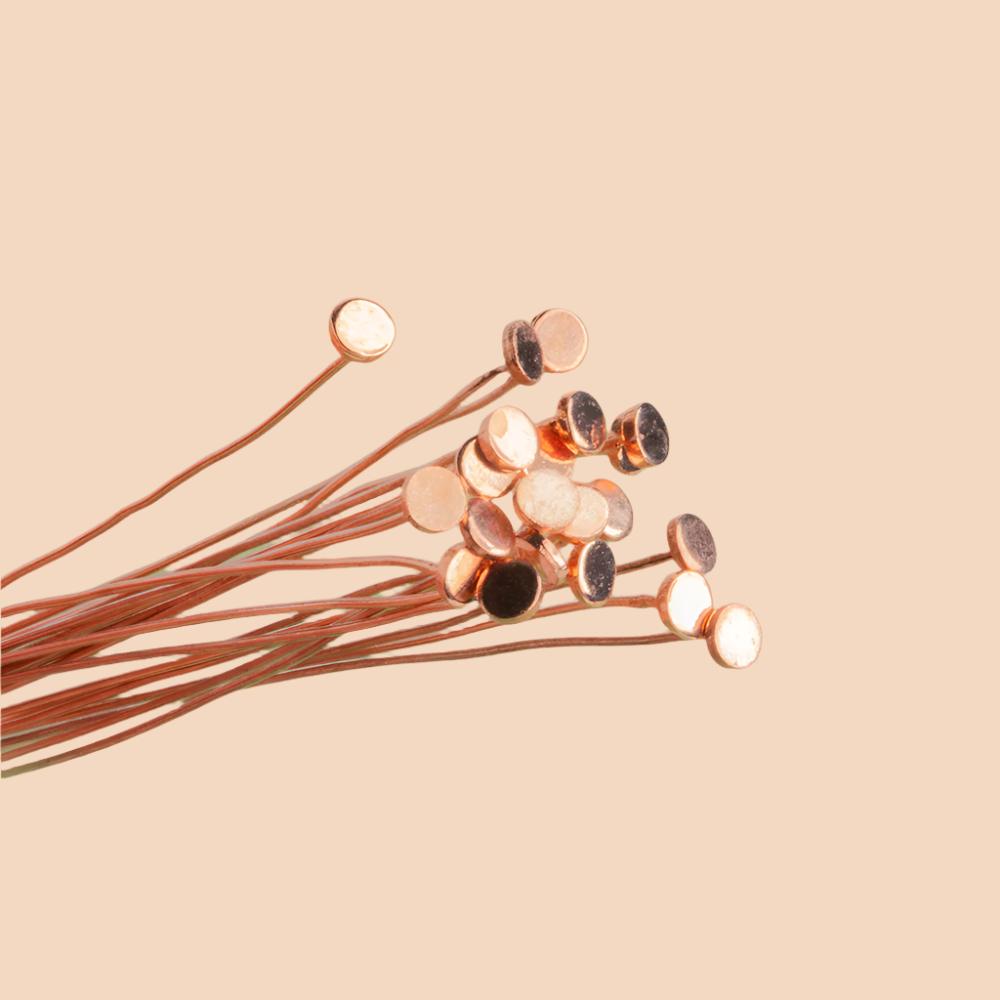 3 - Inch Copper Head Pins with Flat Circular Head - 28 Gauge (22 pcs/bag) - AtlantaFindingsCompany