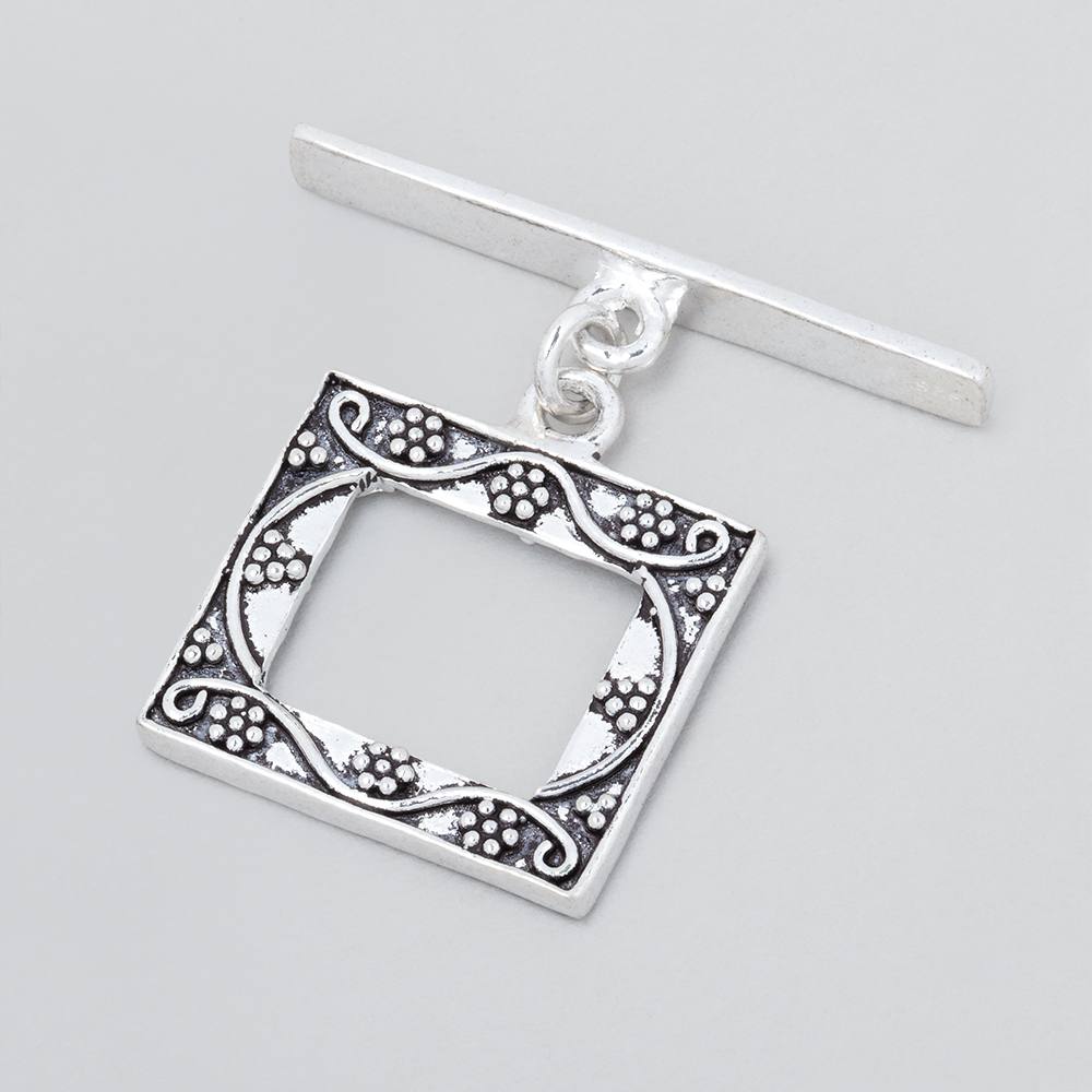 18x20mm Antiqued Sterling Silver Rectangular Toggle Clasp with Floral Design - AtlantaFindingsCompany