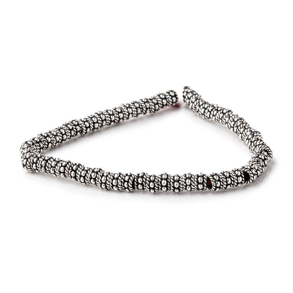 5x3mm Antiqued Sterling Silver Plated Copper Twisted Rope Spacer Beads - 8 Inch Strand (Approx. 63 Beads) - AtlantaFindingsCompany
