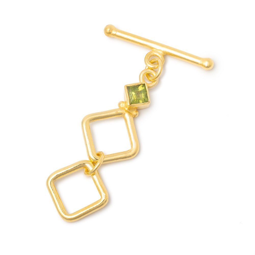 40x12mm Gold Vermeil Square Toggle Clasp with Peridot Accent - 1 Piece - AtlantaFindingsCompany
