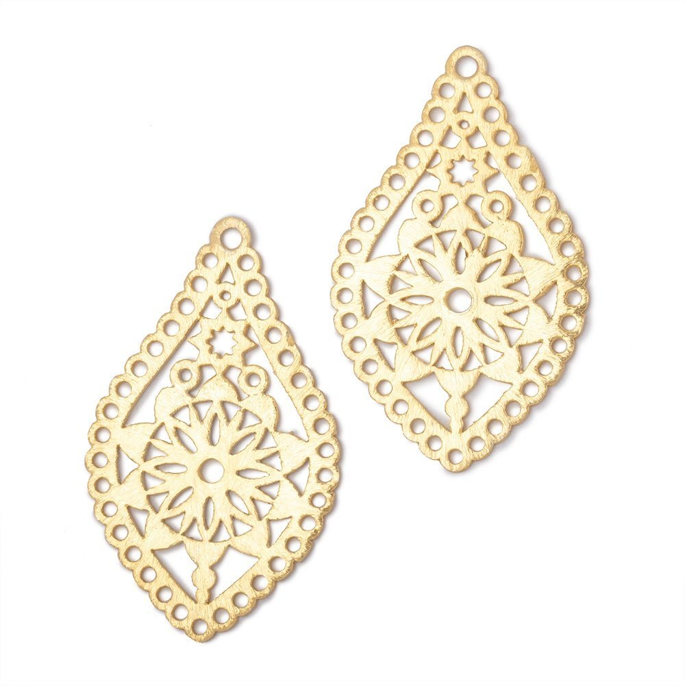 40x24mm Brushed Filigree Tear Drop Charm Set of 2 pieces - AtlantaFindingsCompany