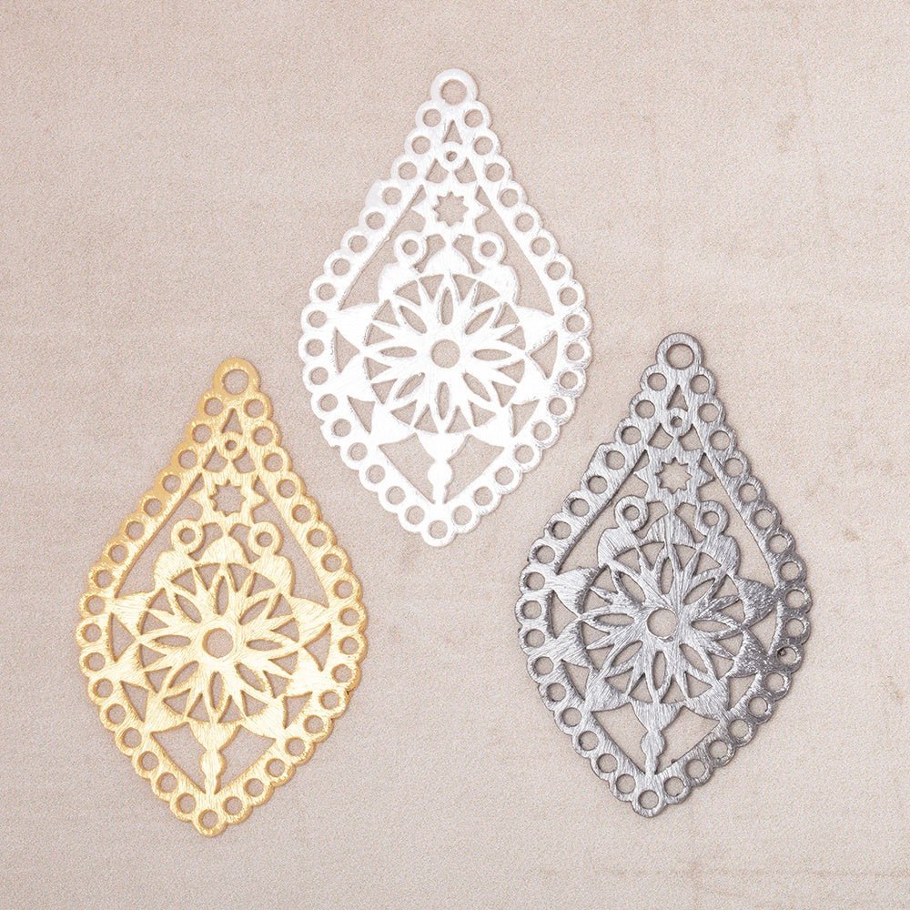 40x24mm Brushed Filigree Tear Drop Charm Set of 2 pieces - AtlantaFindingsCompany