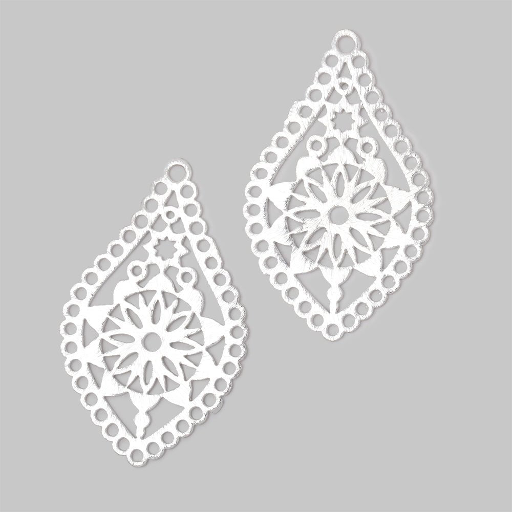 40x24mm Brushed Filigree Tear Drop Charm Set of 2 pieces - AtlantaFindingsCompany