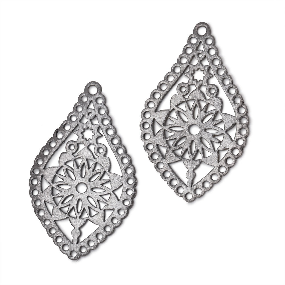 40x24mm Brushed Filigree Tear Drop Charm Set of 2 pieces - AtlantaFindingsCompany