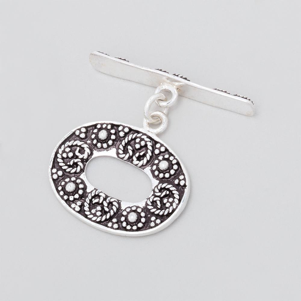 16x21.5mm Antiqued Sterling Silver Oval Toggle Clasp with Twisted Rope Design - AtlantaFindingsCompany