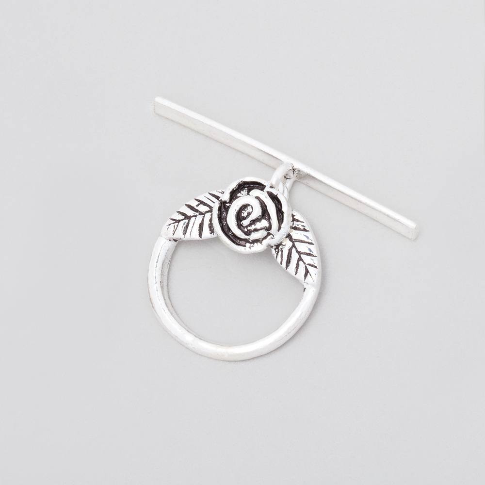 17mm Sterling Silver Round Toggle Clasp with Rose Design - AtlantaFindingsCompany