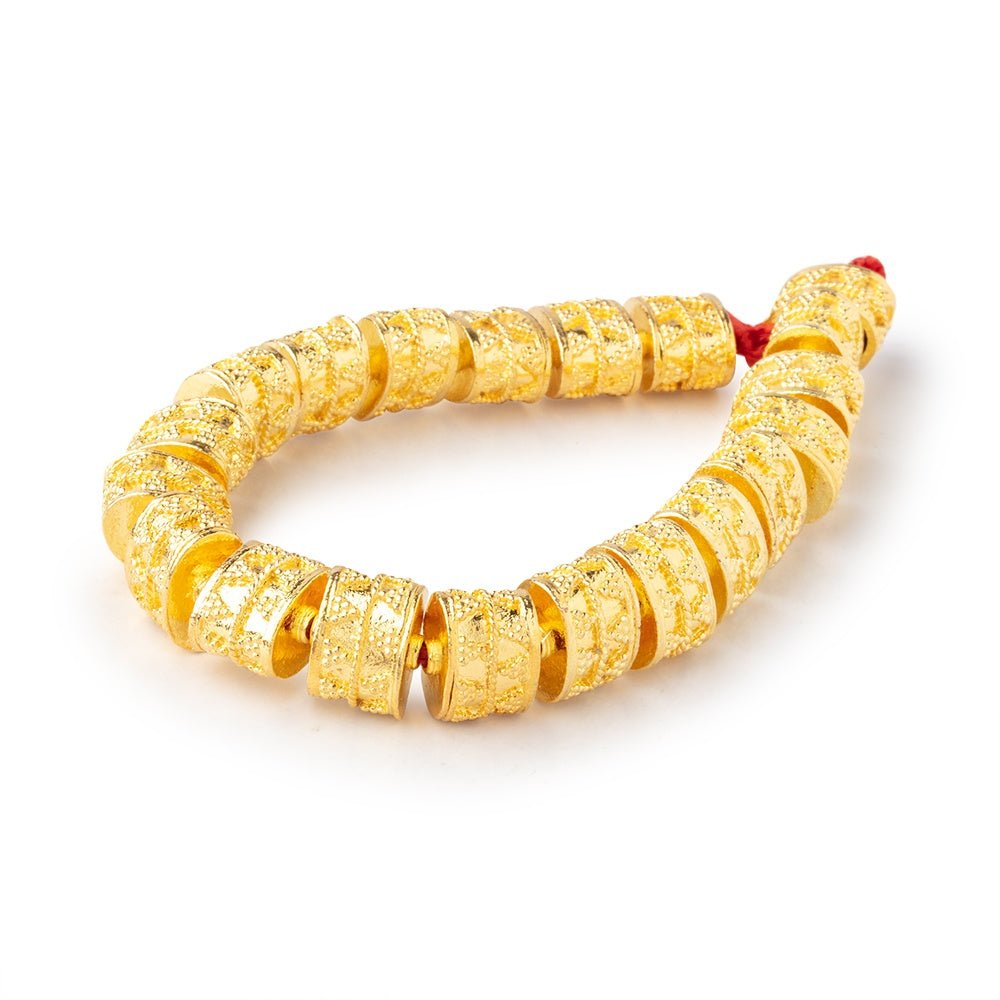 22kt Gold Plated Copper Oval Tube Beads - 10x13x9mm, Miligrain Design, 8" Strand (Approx. 19 pcs) - AtlantaFindingsCompany