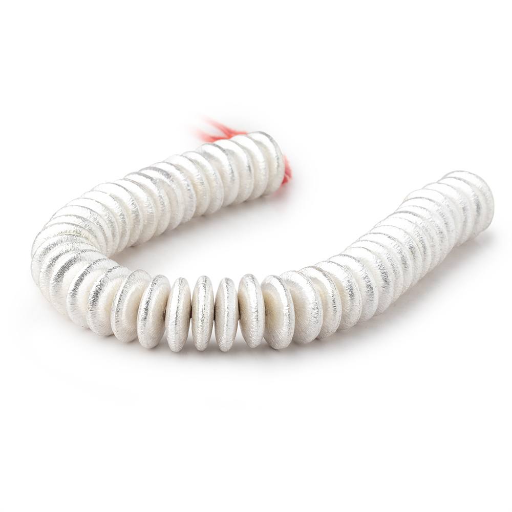 14mm Sterling Silver Plated Copper Brushed Disc Beads 8 inch 44 pieces - AtlantaFindingsCompany