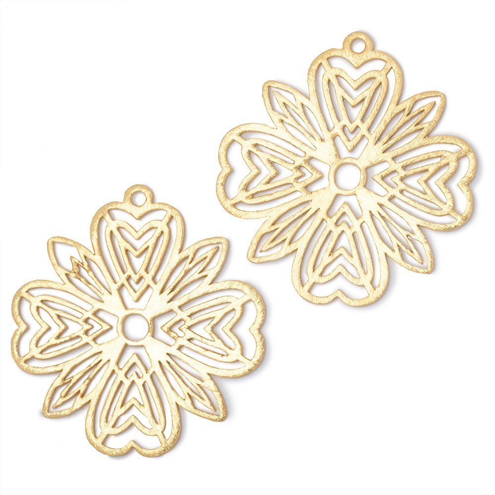 41mm Brushed Filigree Flower Charm Set of 2 pieces - AtlantaFindingsCompany