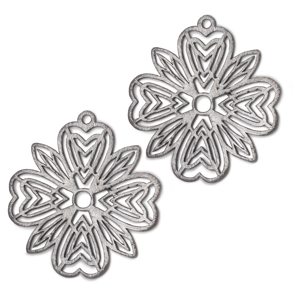 41mm Brushed Filigree Flower Charm Set of 2 pieces - AtlantaFindingsCompany