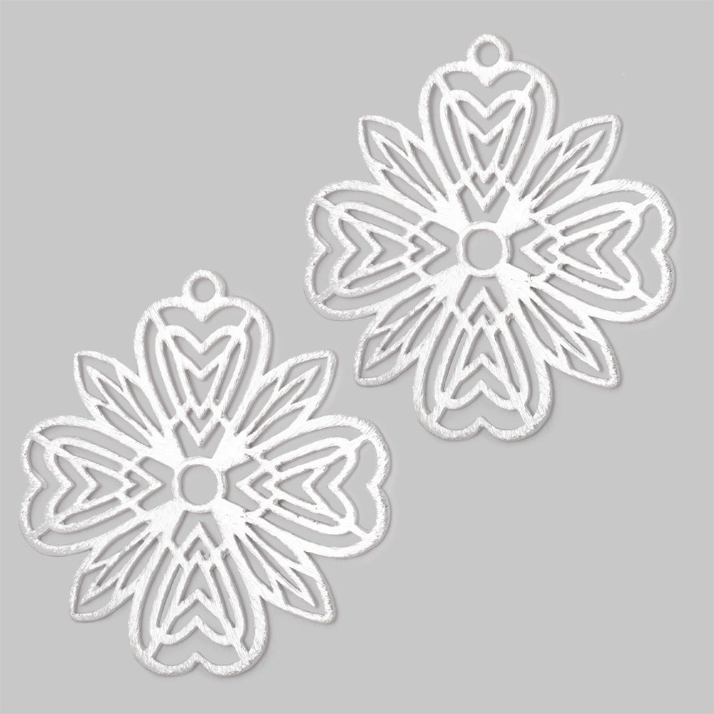 41mm Brushed Filigree Flower Charm Set of 2 pieces - AtlantaFindingsCompany