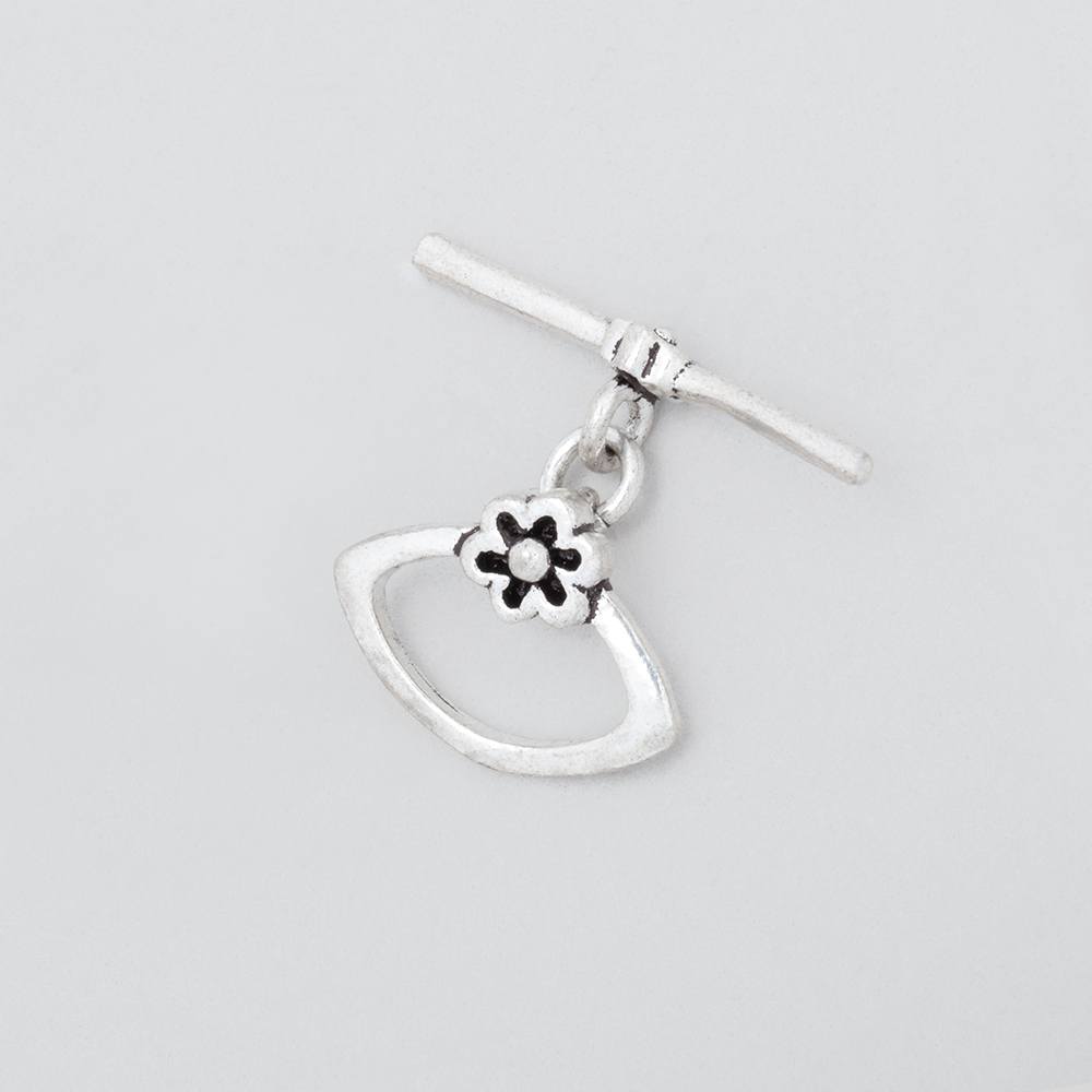 11x15mm Antiqued Sterling Silver Marquise Toggle Clasp with Flower Detail - AtlantaFindingsCompany