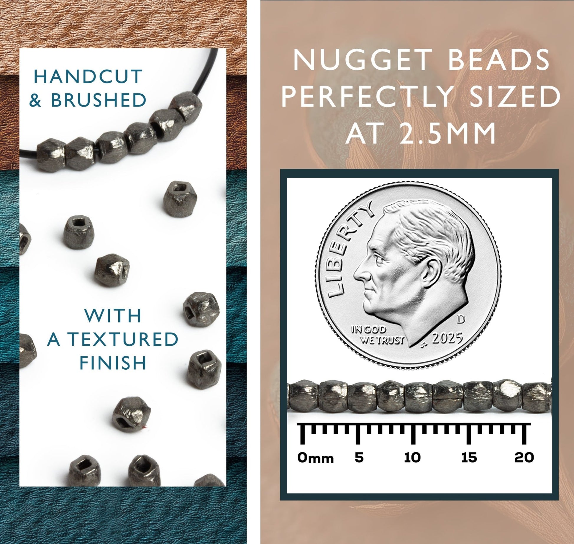 2.5mm Brushed Hand Cut Faceted Nugget Beads - Premium Quality Gemstone Strands - AtlantaFindingsCompany