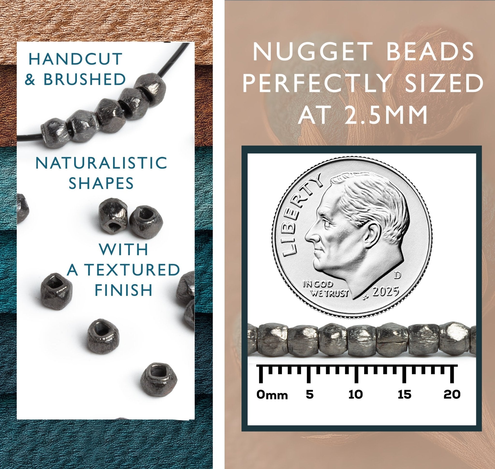 3mm Brushed Hand Cut Faceted Nugget Beads - Unique Loose Gemstone Strands - AtlantaFindingsCompany