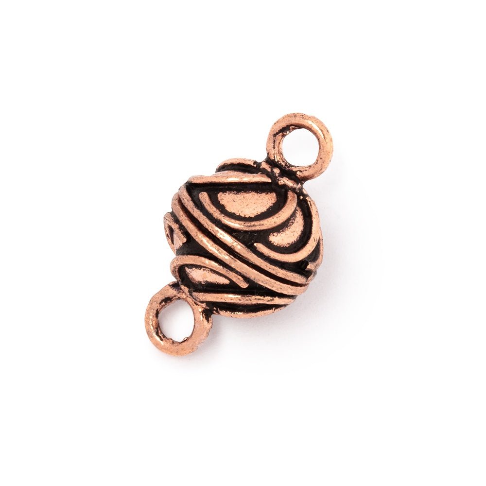 Set of 2: 12mm Antiqued Copper Round Magnetic Clasps with Overlapping Design and Integrated Rings - AtlantaFindingsCompany