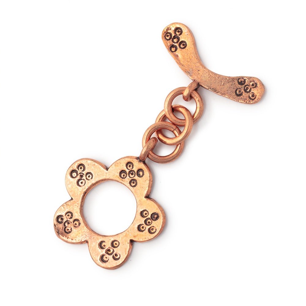 21mm Antiqued Copper Toggle with Embossed Flower Design 1 piece - Atlanta Findings