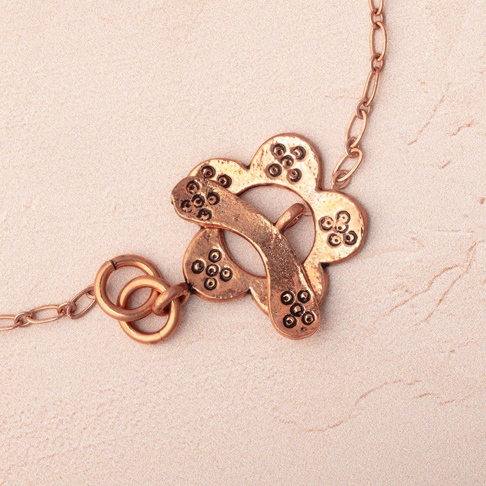 21mm Antiqued Copper Toggle with Embossed Flower Design 1 piece - Atlanta Findings