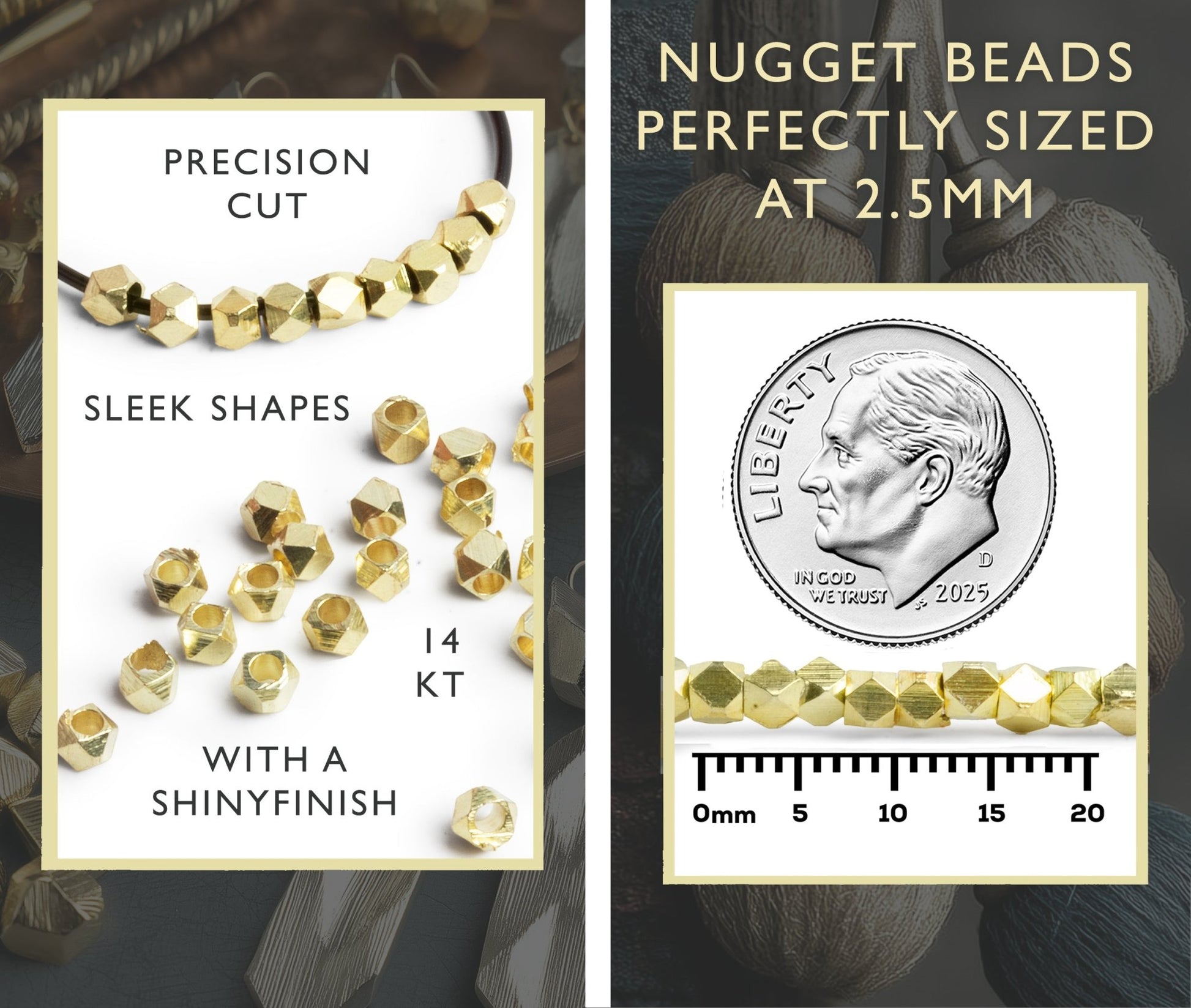 2.5mm Shiny Faceted Nugget Beads - 8 Inch Strand, Approx. 80 Pieces - AtlantaFindingsCompany