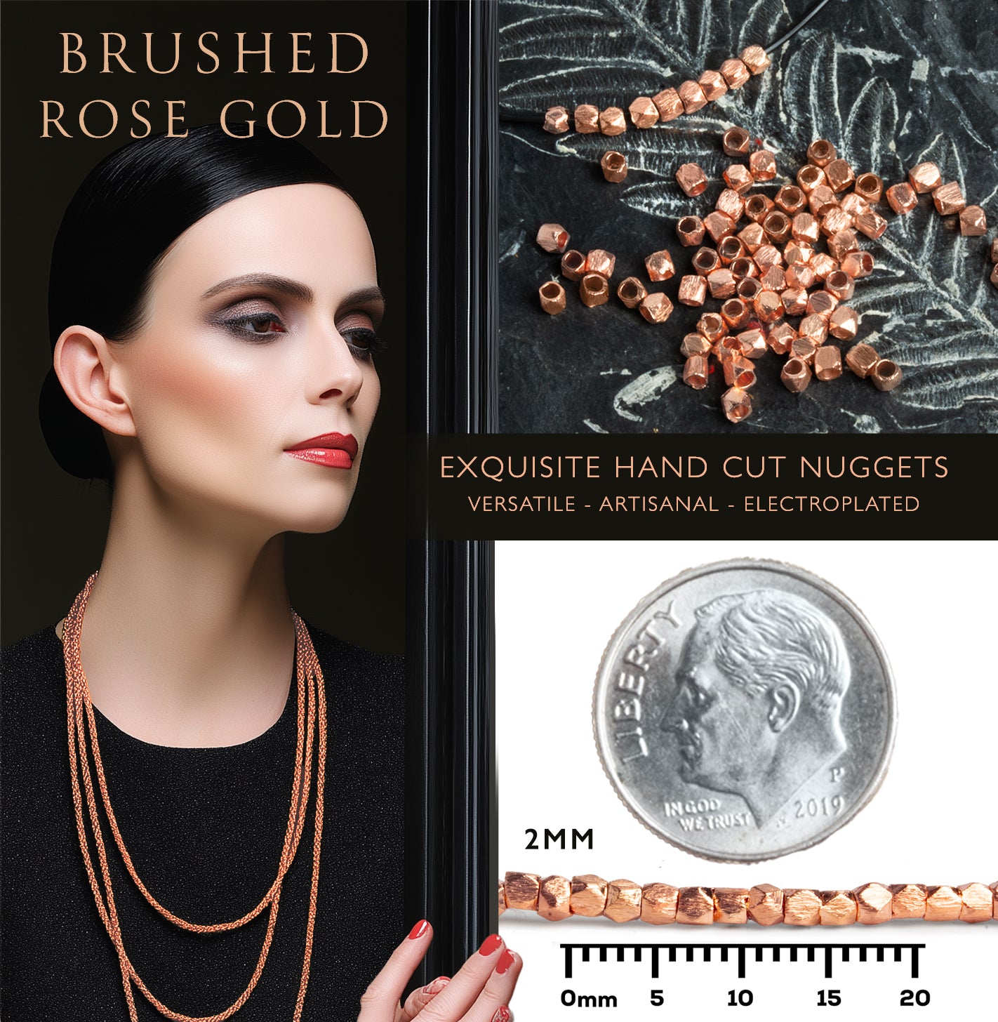 2mm Brushed Faceted Nugget Beads - 8" Strand (Approx. 84 pcs) - AtlantaFindingsCompany