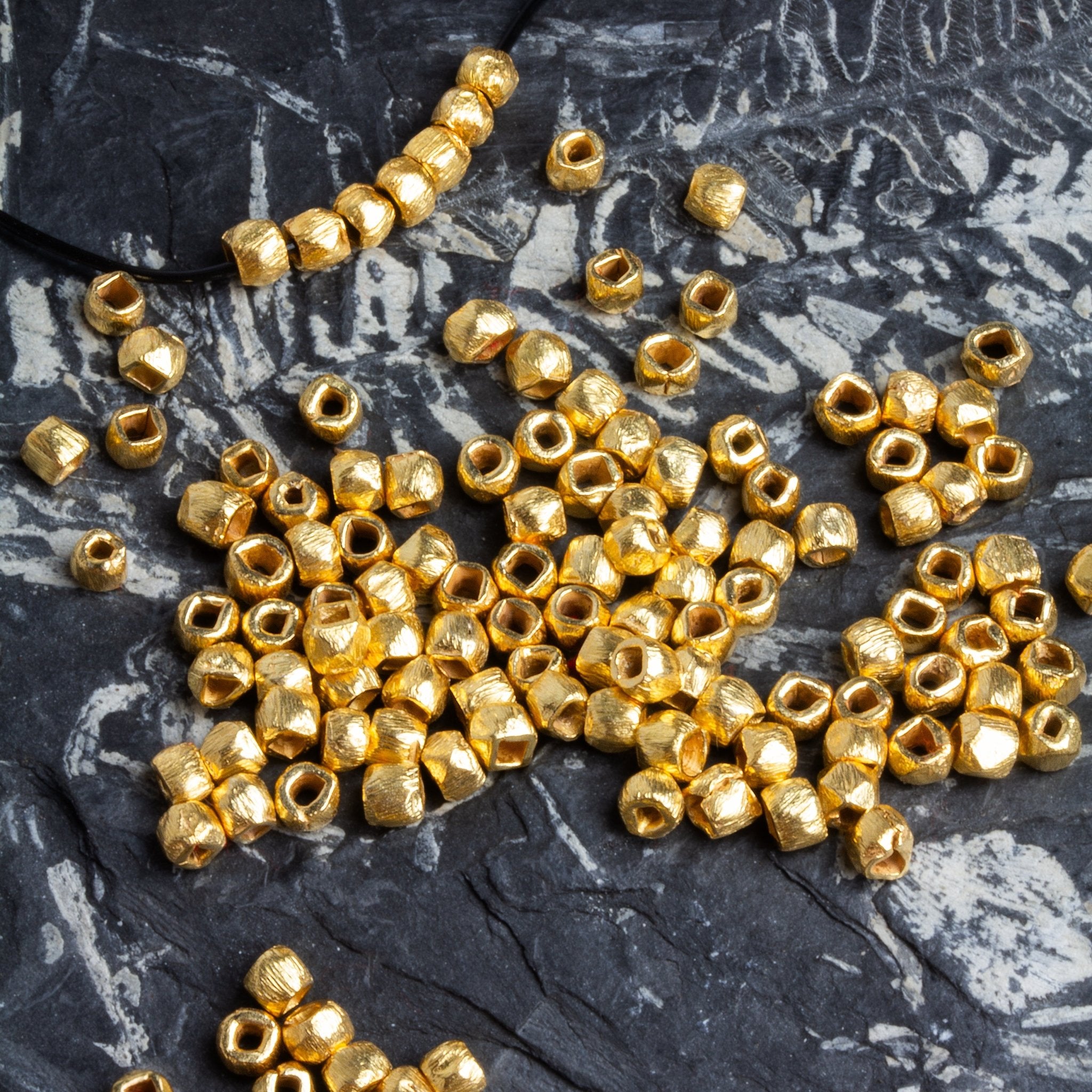 3mm Brushed Hand Cut Faceted Nugget Beads - Unique Loose Gemstone Strands - AtlantaFindingsCompany