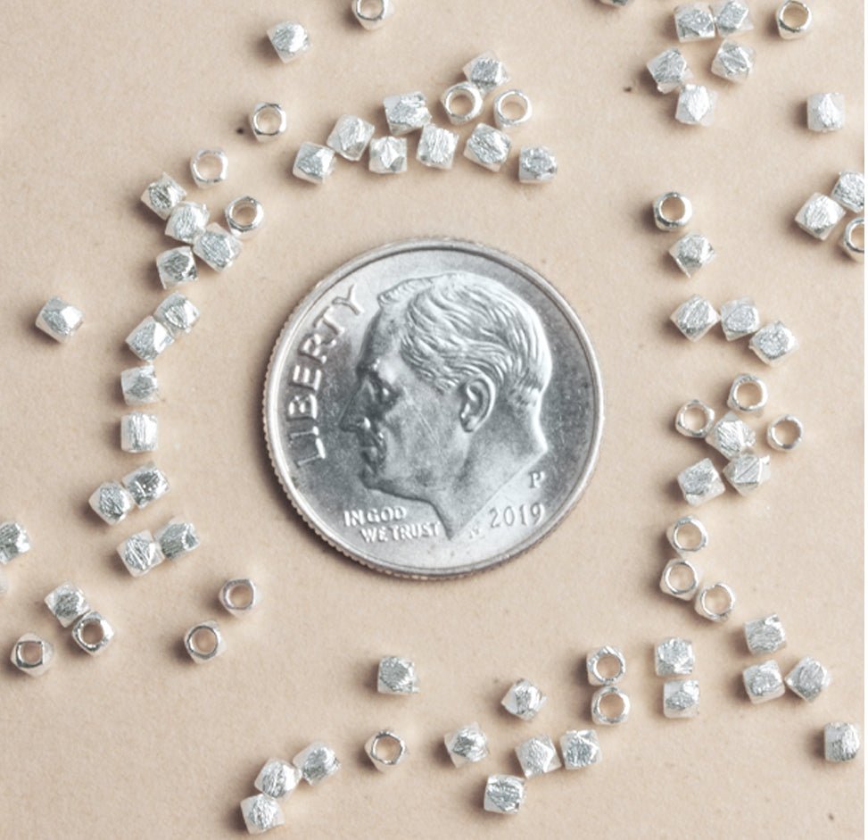 2mm Brushed Faceted Nugget Beads - 8" Strand (Approx. 84 pcs) - AtlantaFindingsCompany