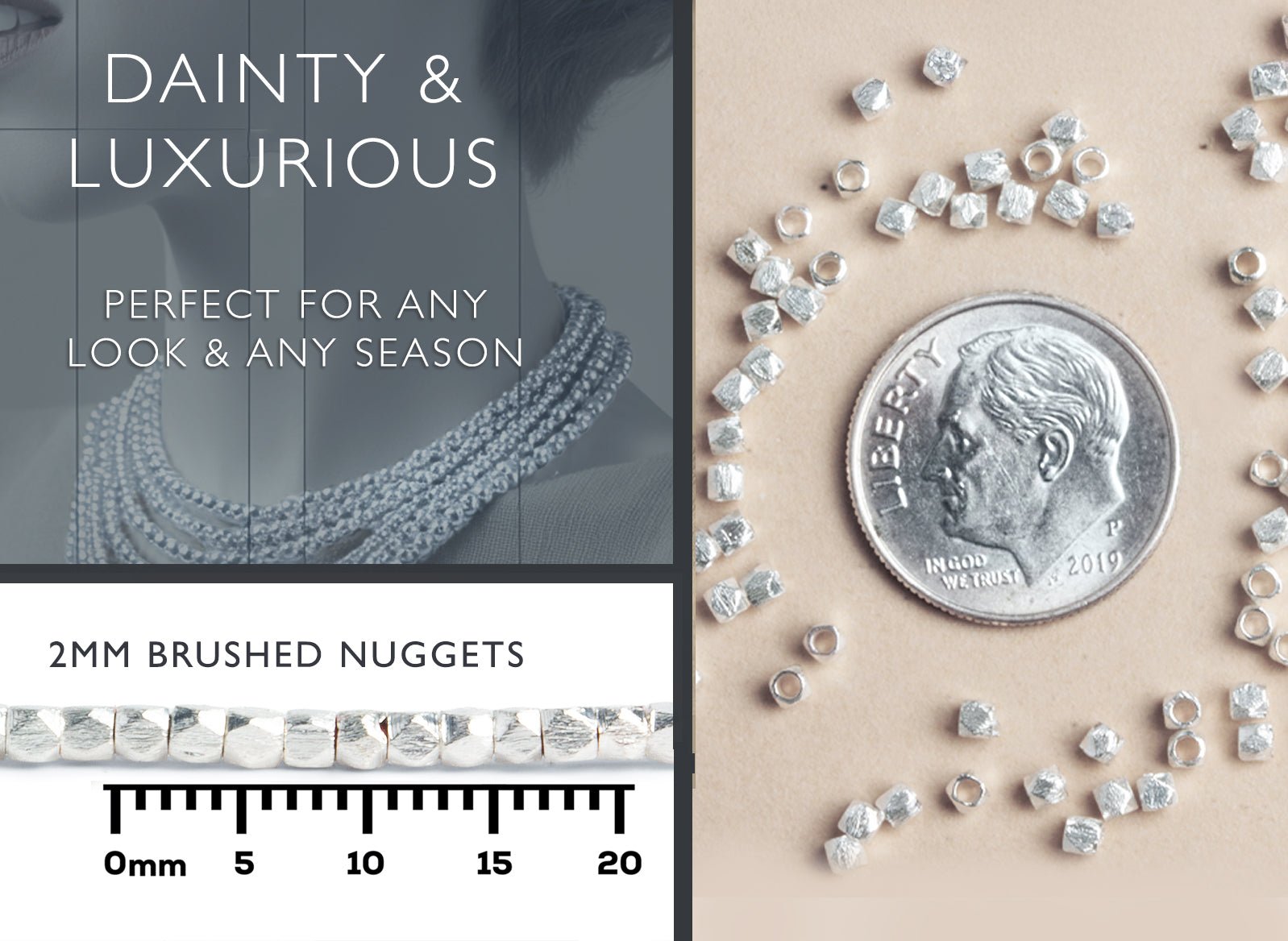 2mm Brushed Faceted Nugget Beads - 8" Strand (Approx. 84 pcs) - AtlantaFindingsCompany