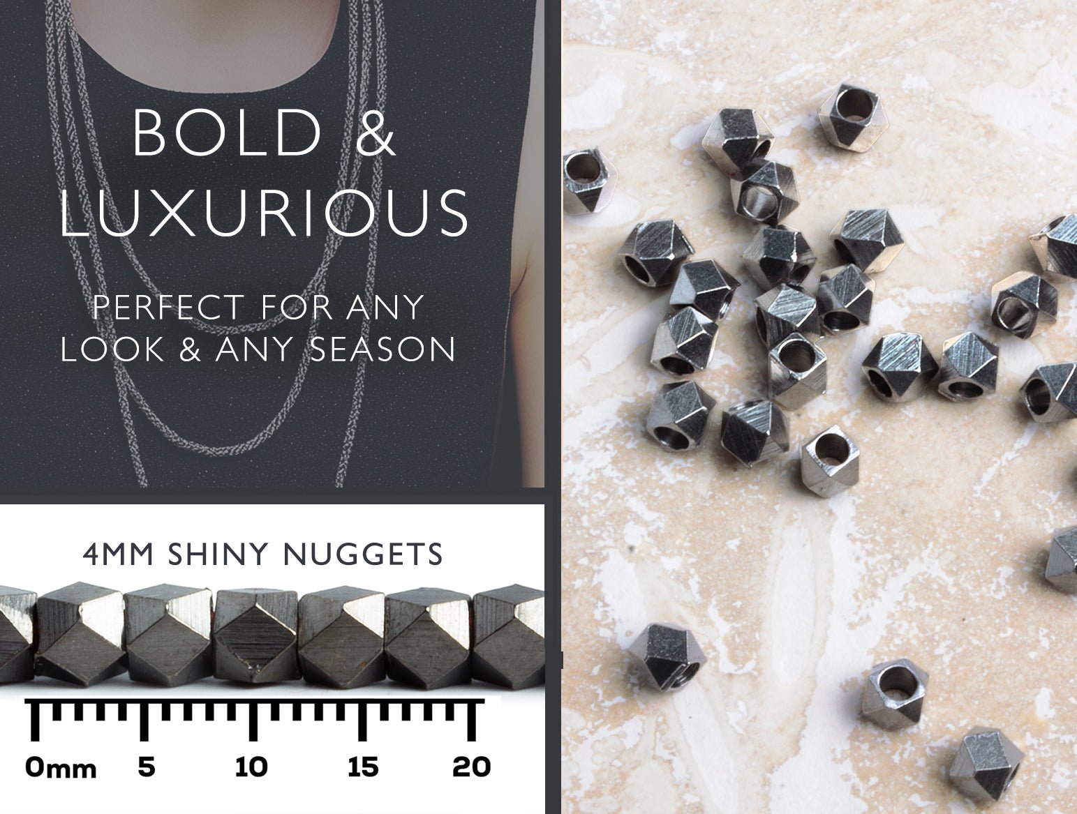 4mm Shiny Faceted Nugget Beads - 8" Strand, 47 Pieces - AtlantaFindingsCompany