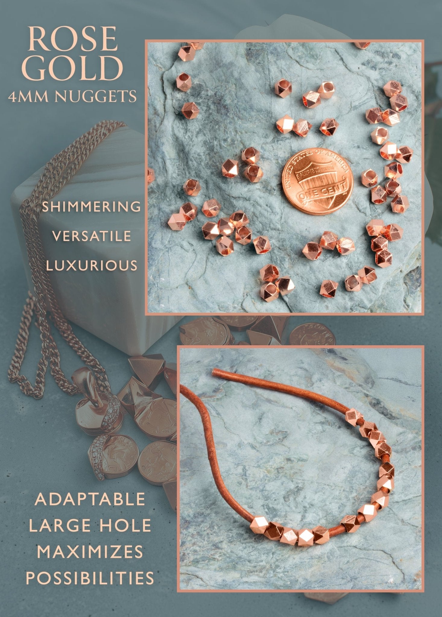 4mm Shiny Faceted Nugget Beads - 8" Strand, 47 Pieces - AtlantaFindingsCompany