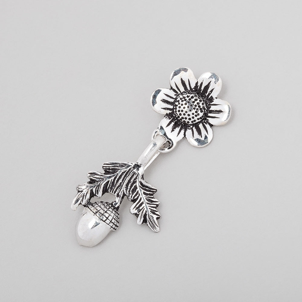 Antiqued Sterling Silver Daisy and Acorn Hook & Eye Clasp - 43x16mm - AtlantaFindingsCompany