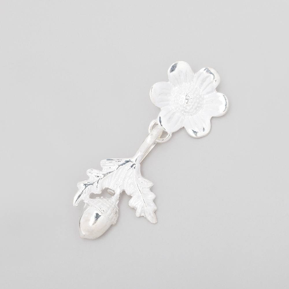 Sterling Silver Daisy and Acorn Hook and Eye Clasp - 43x17.5mm - AtlantaFindingsCompany