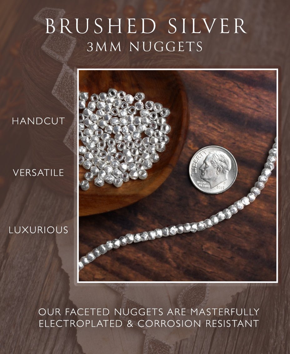 3mm Brushed Hand Cut Faceted Nugget Beads - Unique Loose Gemstone Strands - AtlantaFindingsCompany