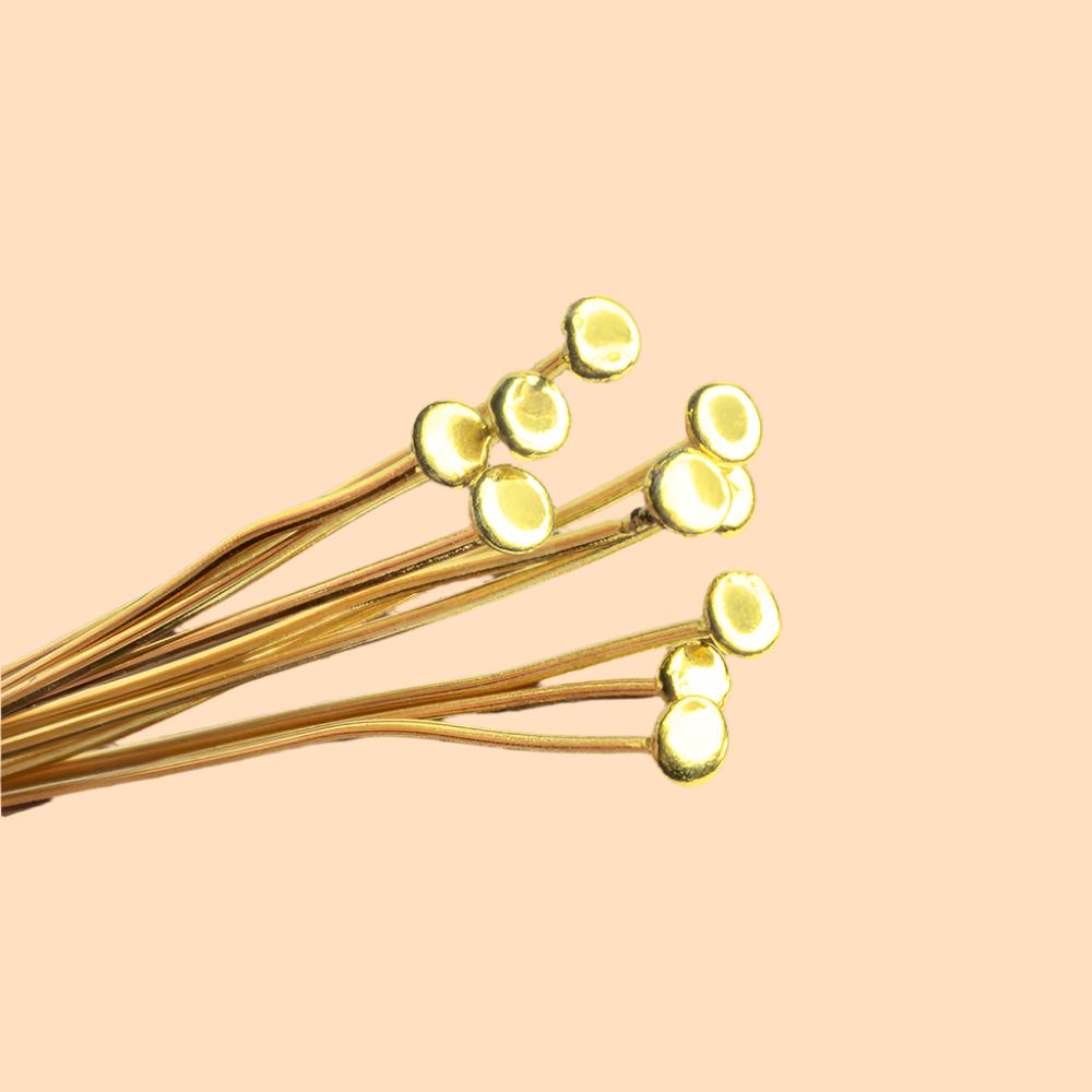 3" Vermeil Disc Headpins - 22 Gauge Wire, 10 Pcs/Bag - AtlantaFindingsCompany