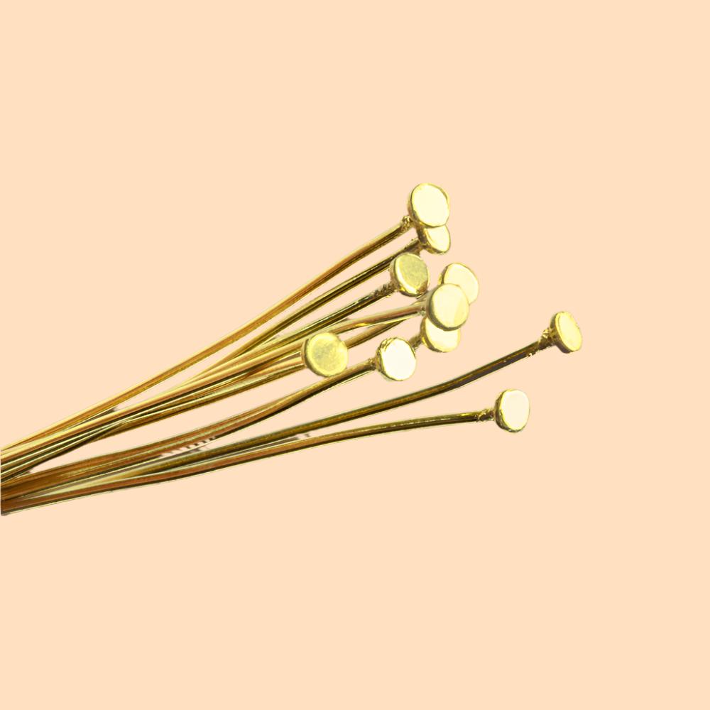3" Vermeil Disc Headpin - 24 Gauge Wire, 10 Pack - AtlantaFindingsCompany