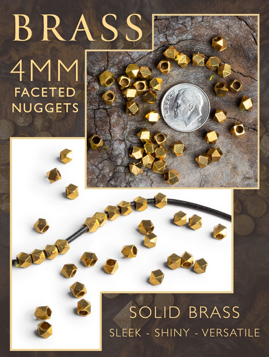 8" Strand of Shiny Brass Faceted Nugget Beads - AtlantaFindingsCompany