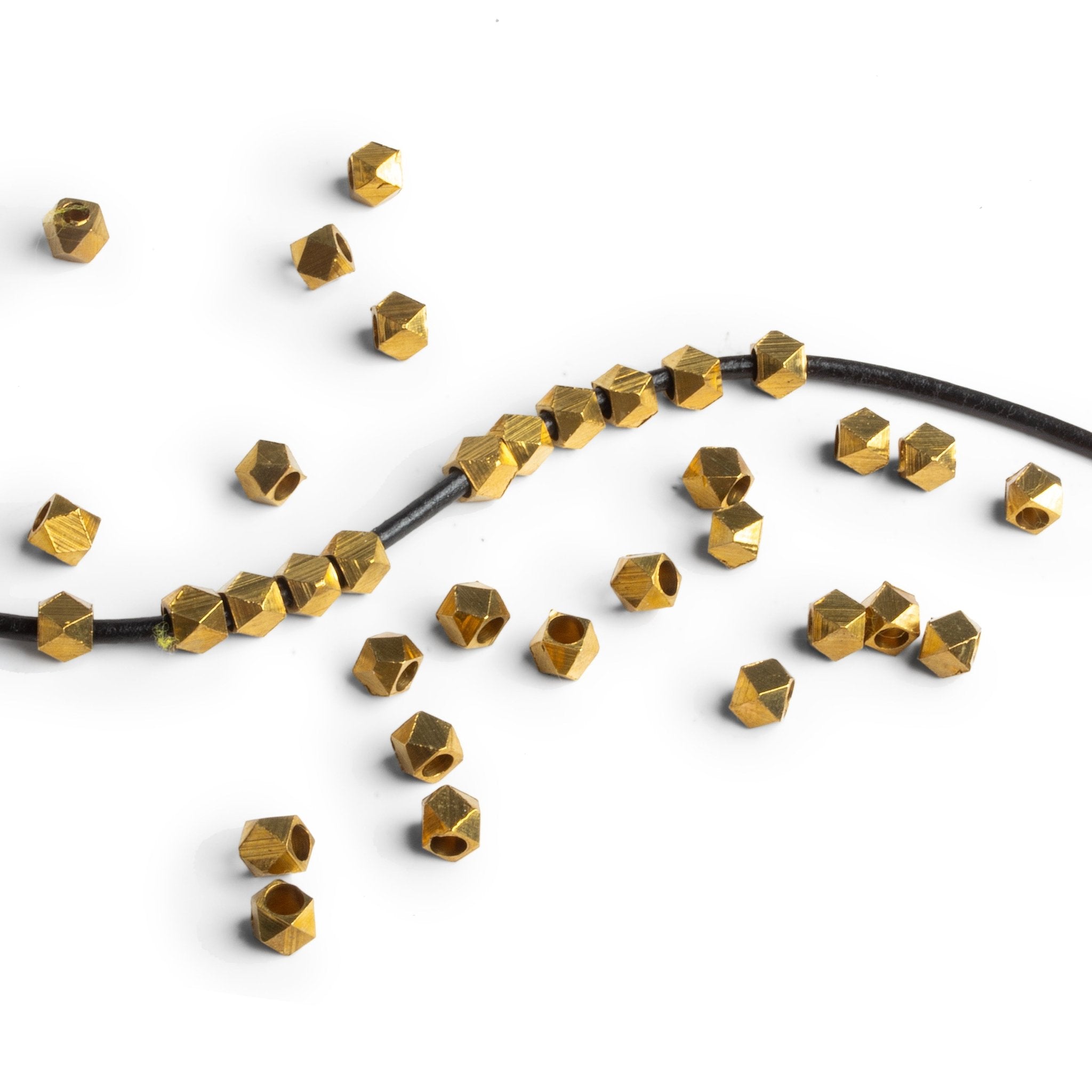 8" Strand of Shiny Brass Faceted Nugget Beads - AtlantaFindingsCompany