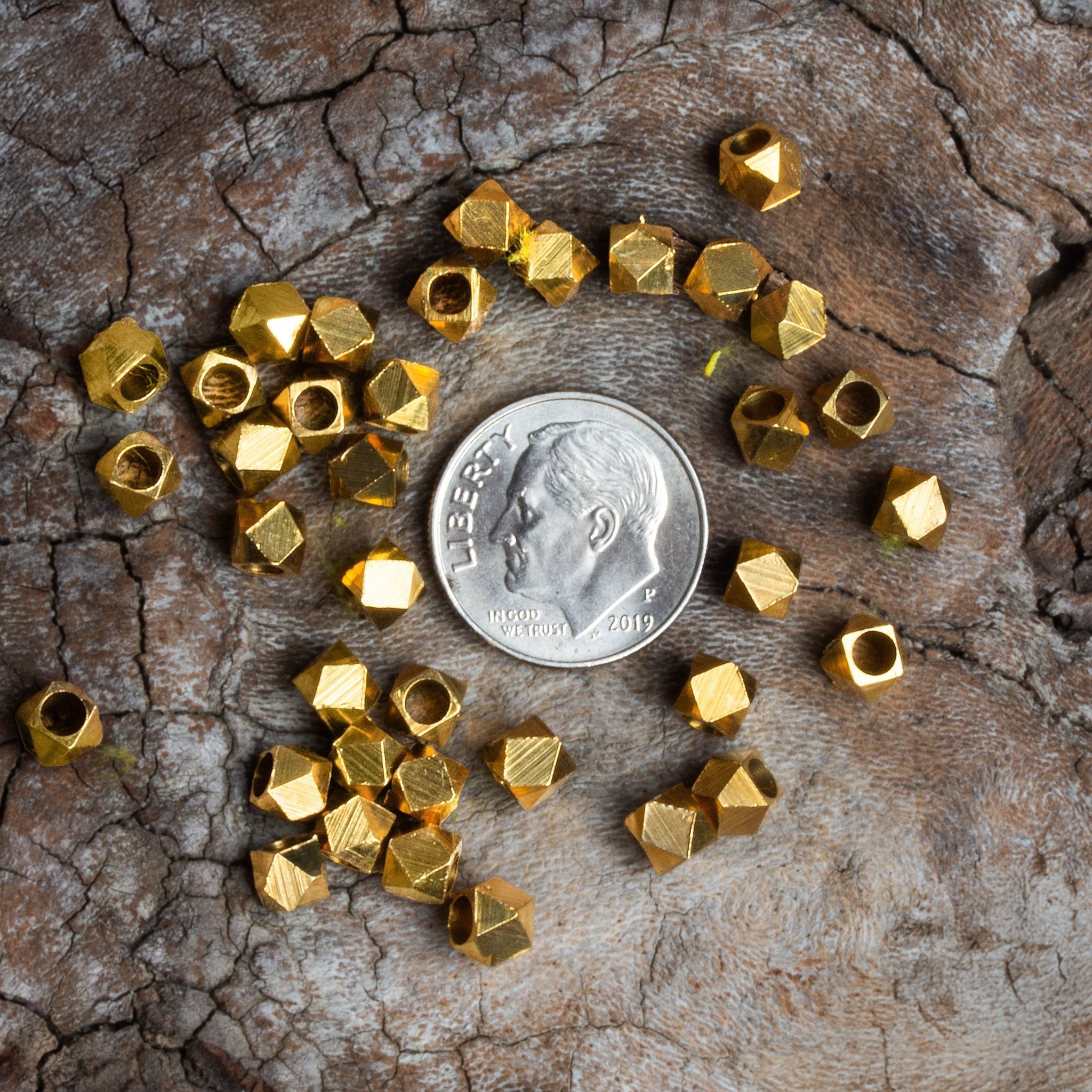 8" Strand of Shiny Brass Faceted Nugget Beads - AtlantaFindingsCompany