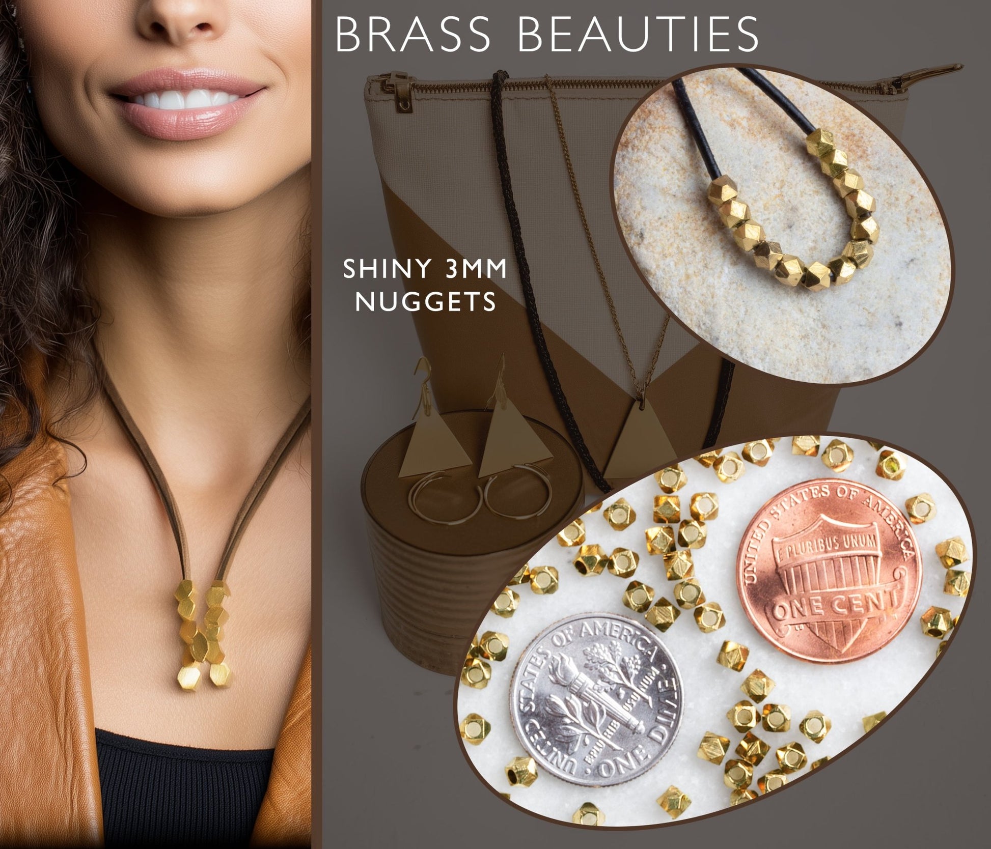 8" Strand of Shiny Brass Faceted Nugget Beads - AtlantaFindingsCompany