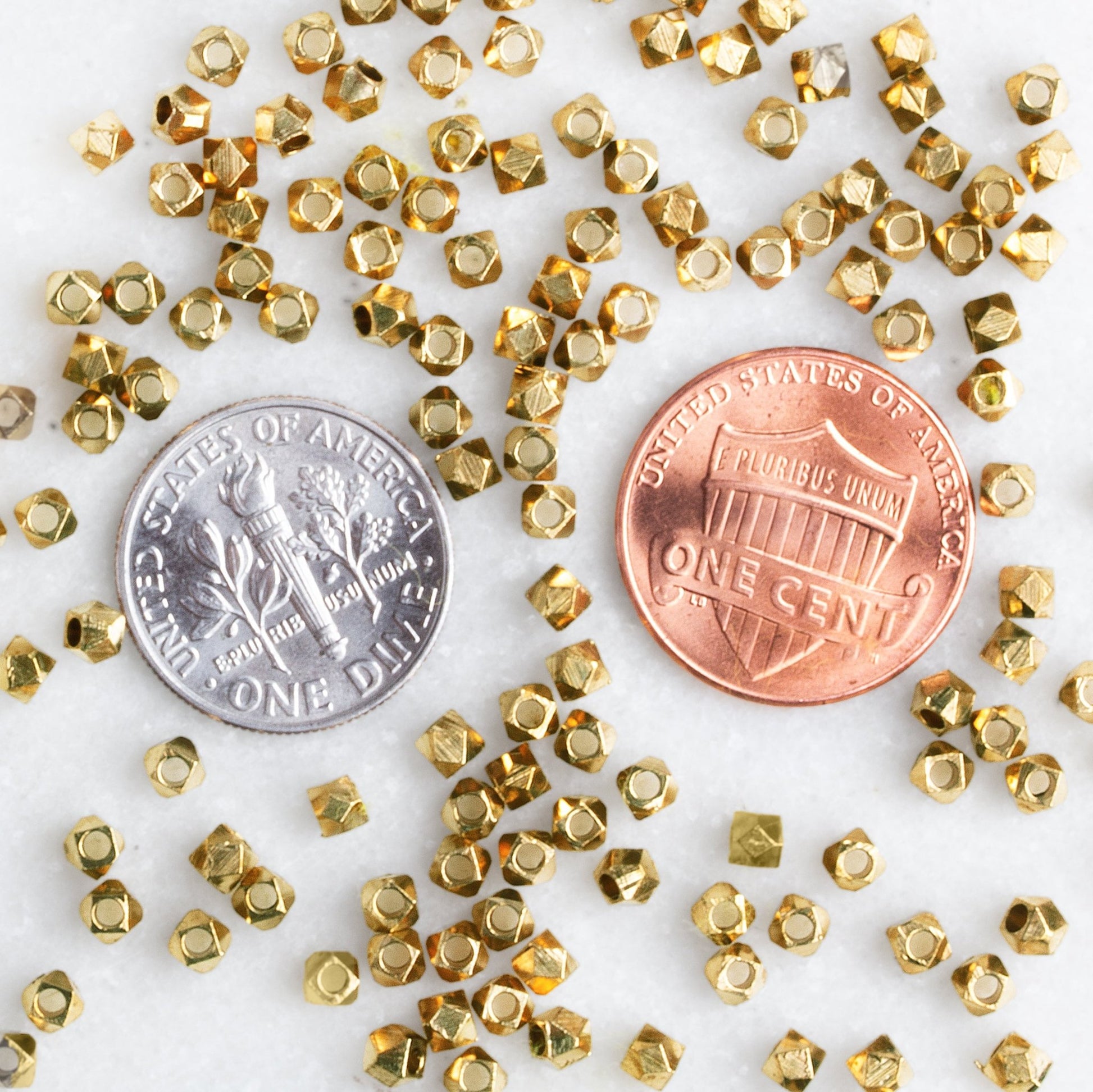 8" Strand of Shiny Brass Faceted Nugget Beads - AtlantaFindingsCompany