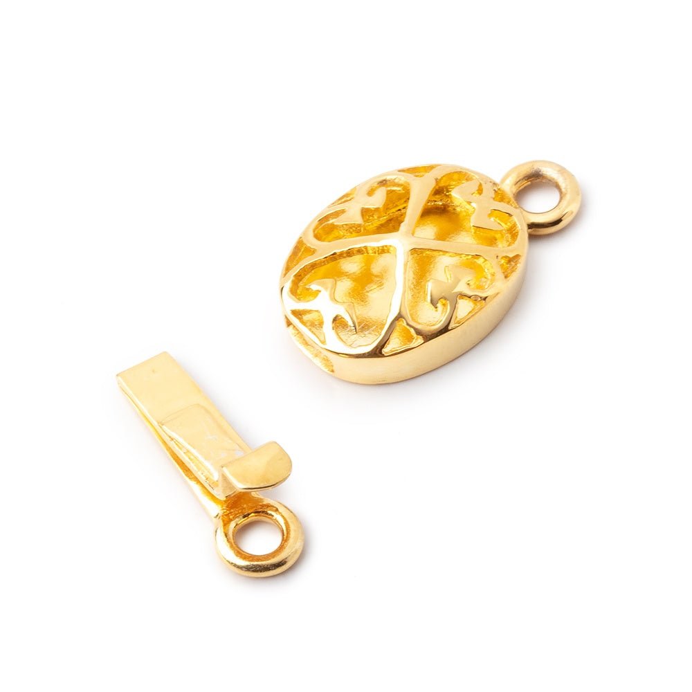 15x11mm Gold Vermeil Oval Box Clasp - Heart Filigree Design (1 pc) - AtlantaFindingsCompany