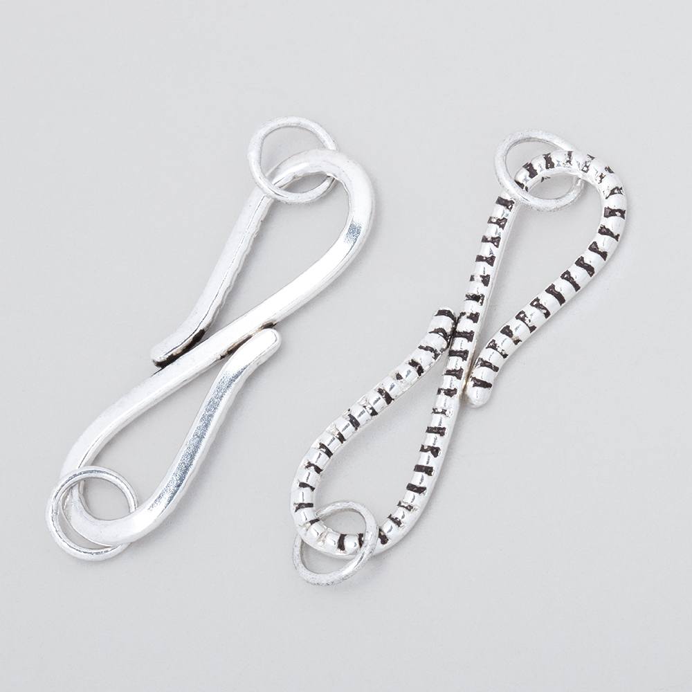 Antiqued Sterling Silver S Hook Clasp - 36x11mm with Dotted Design - AtlantaFindingsCompany
