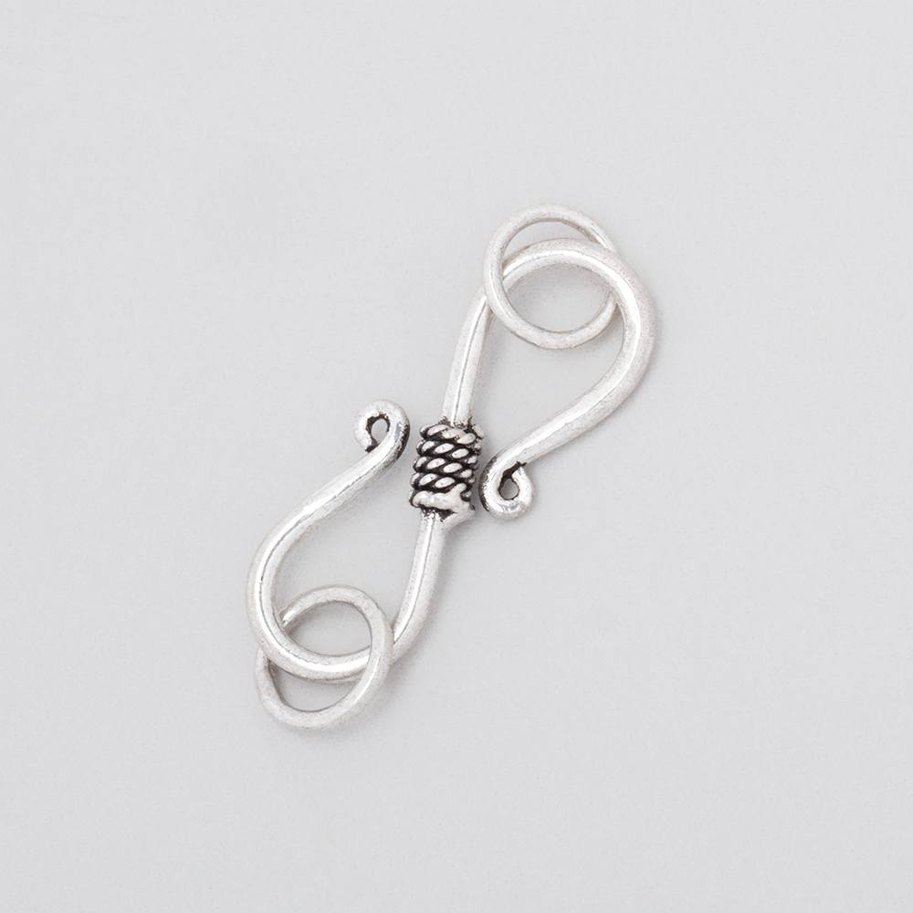 Antiqued Sterling Silver S Hook Clasp - 23x8.5mm with Rope Design - AtlantaFindingsCompany