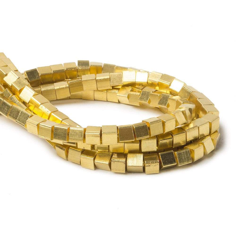Shiny 4mm 22kt Gold Plated Cube Beads - 8 Inch Strand (50 Pieces) - AtlantaFindingsCompany