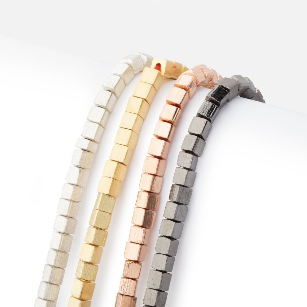 4mm Brushed Cube Beads - Precision Plated Copper Strands - AtlantaFindingsCompany