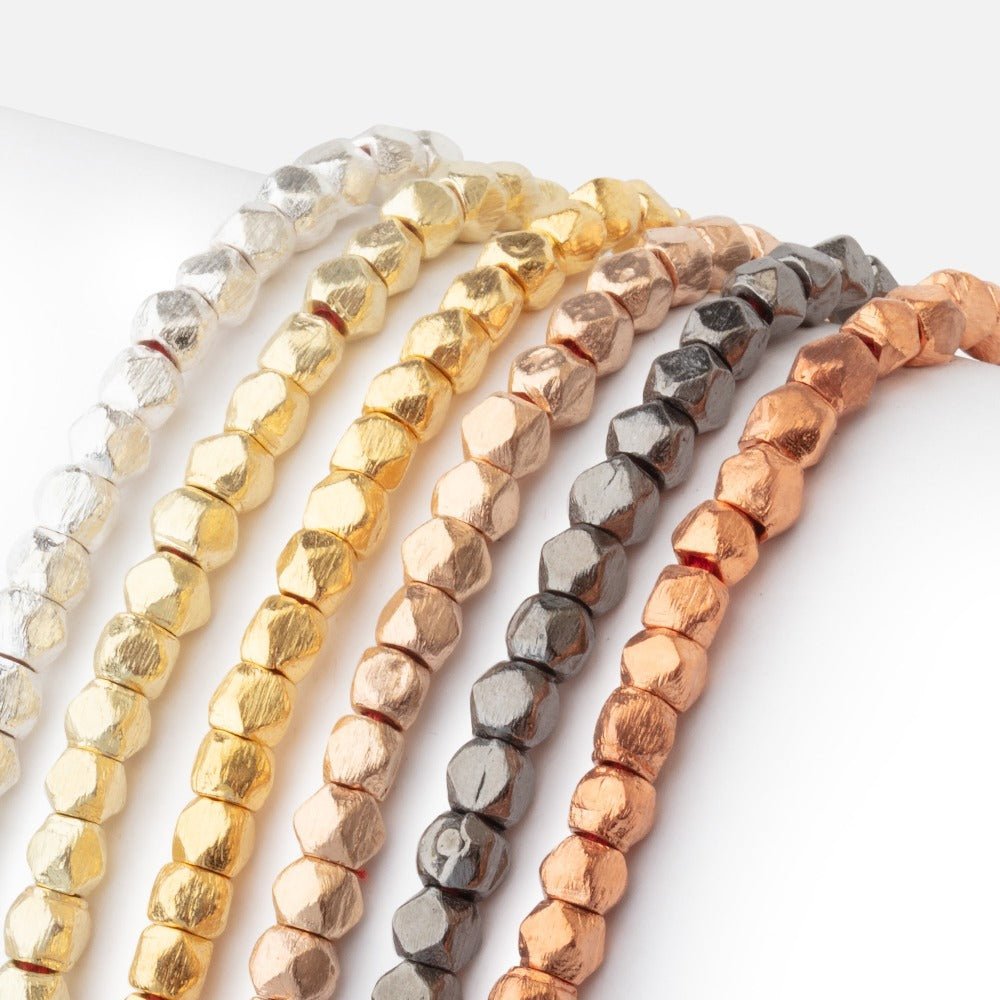 4mm Brushed Hand Cut Nugget Beads - 8" Strand (47 pcs) - AtlantaFindingsCompany