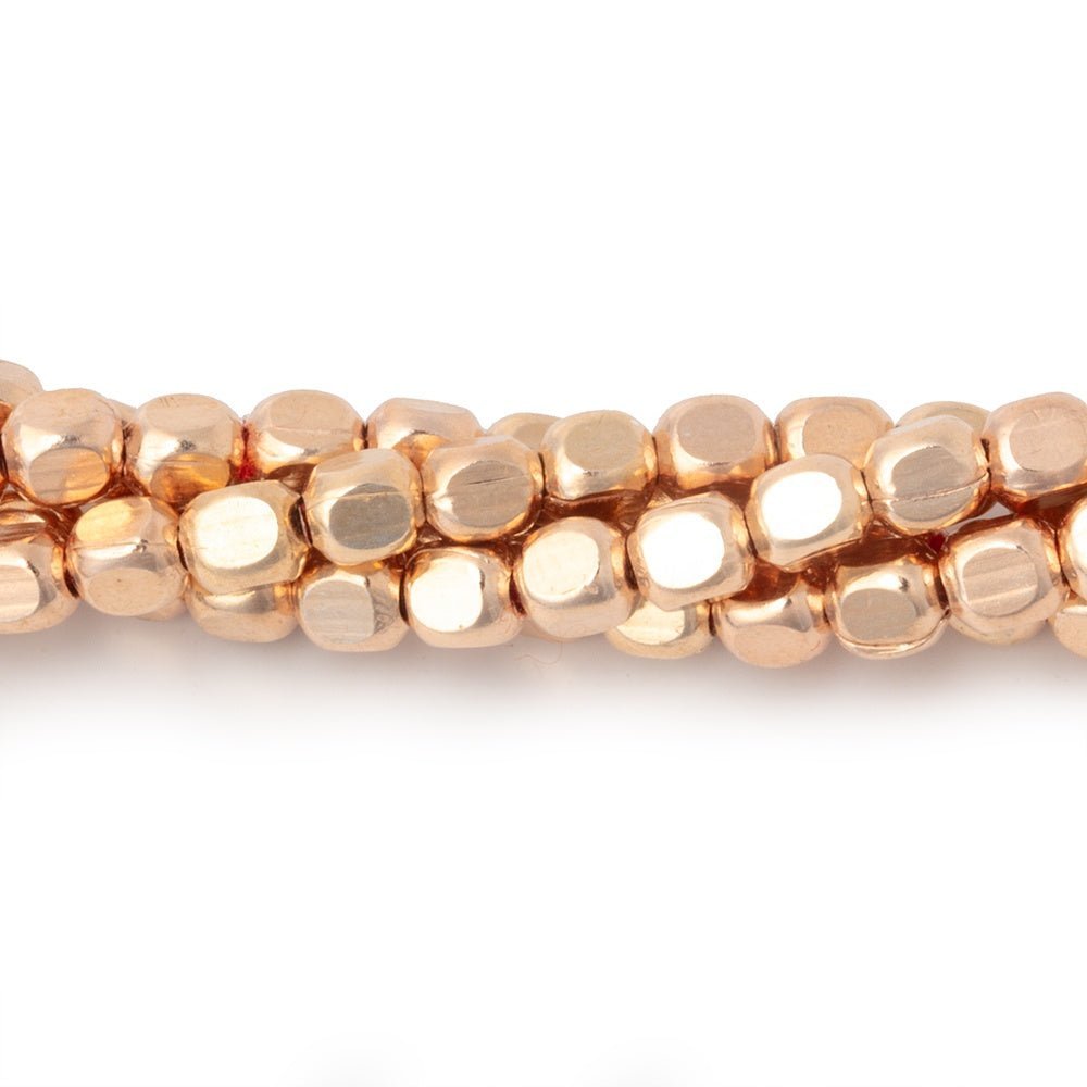 4mm Rose Gold Plated Copper Plain Cube Beads - 8 Inch Strand (52 Beads) - AtlantaFindingsCompany