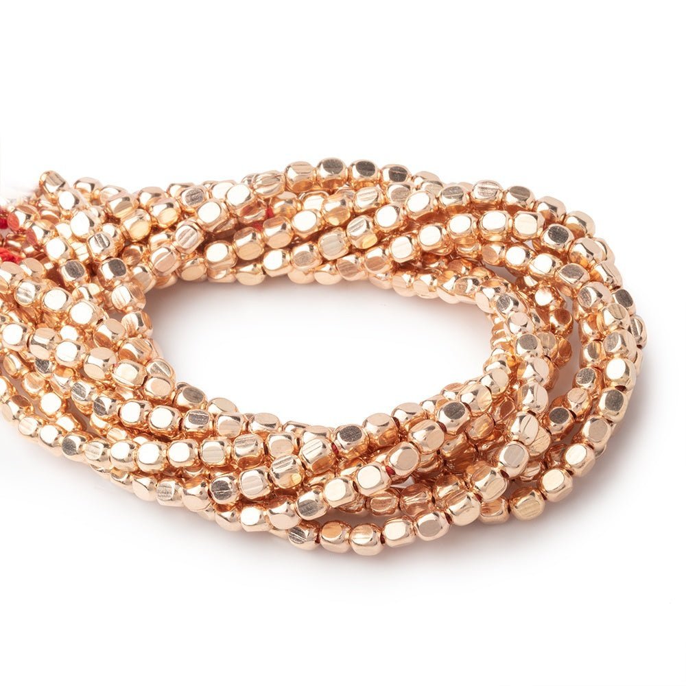 4mm Rose Gold Plated Copper Plain Cube Beads - 8 Inch Strand (52 Beads) - AtlantaFindingsCompany