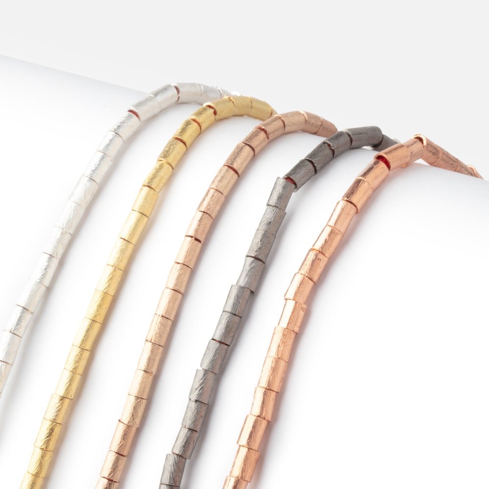 4x3mm Brushed Metal Tube Beads - 8" Strand (Approx. 48 pcs) - AtlantaFindingsCompany